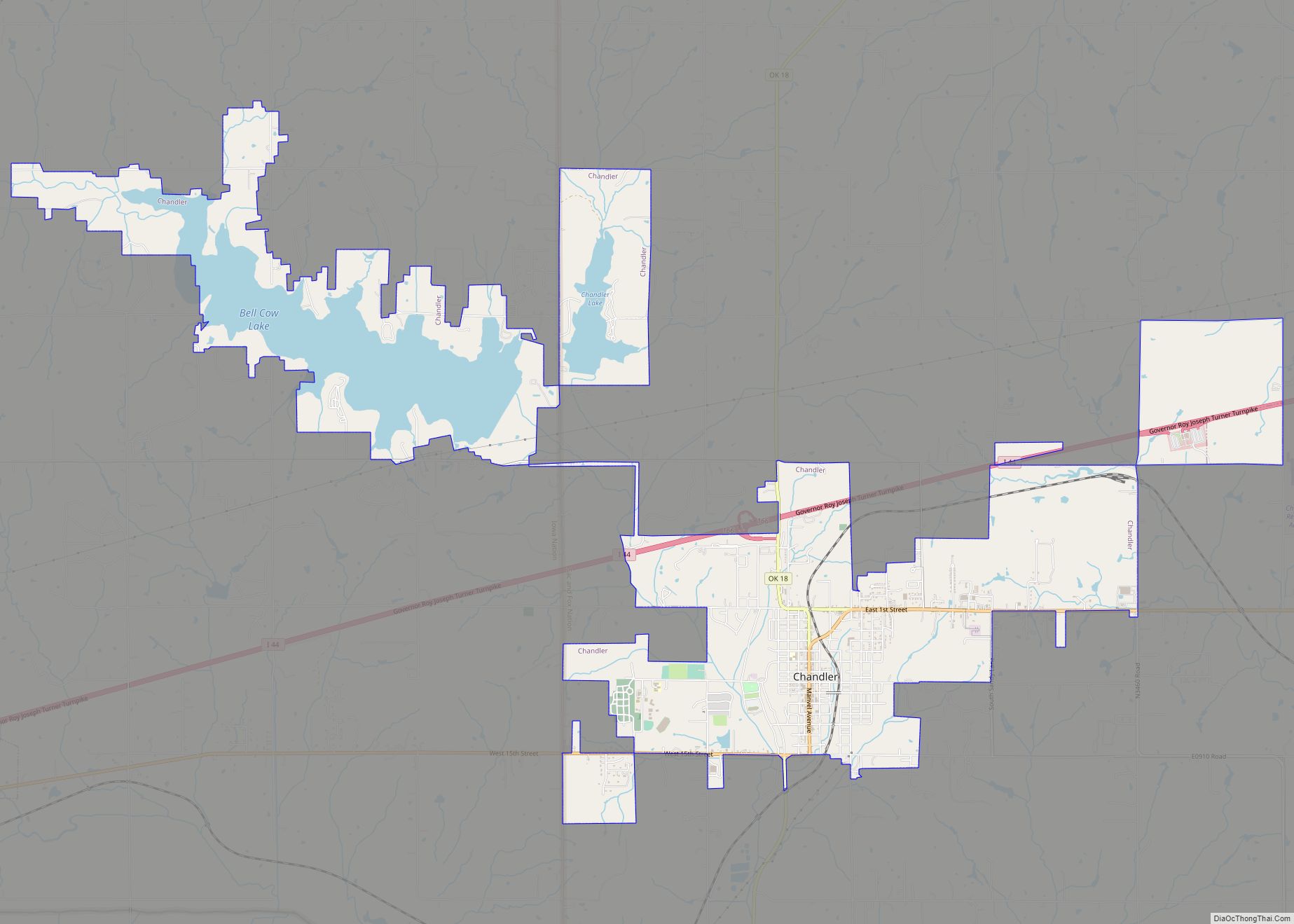 Map of Chandler city, Oklahoma