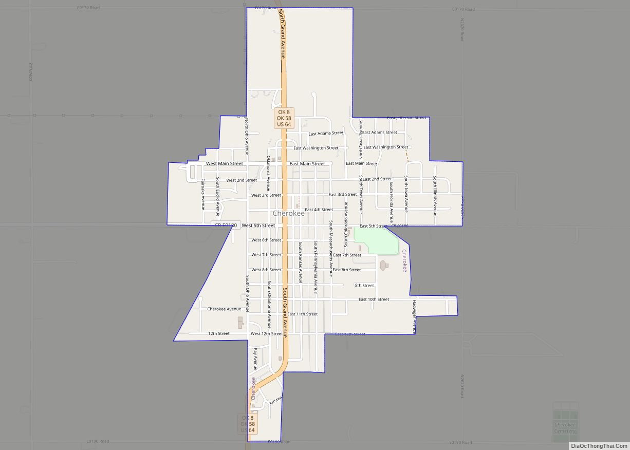 Map of Cherokee city, Oklahoma