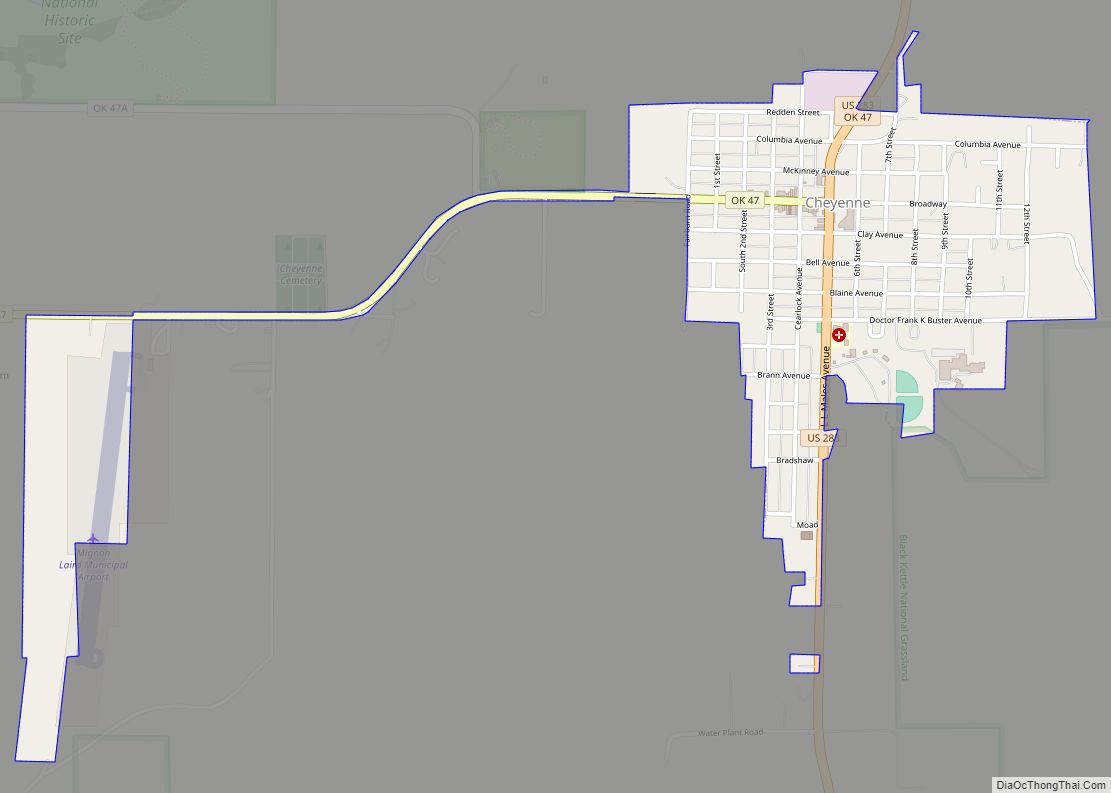 Map of Cheyenne town, Oklahoma