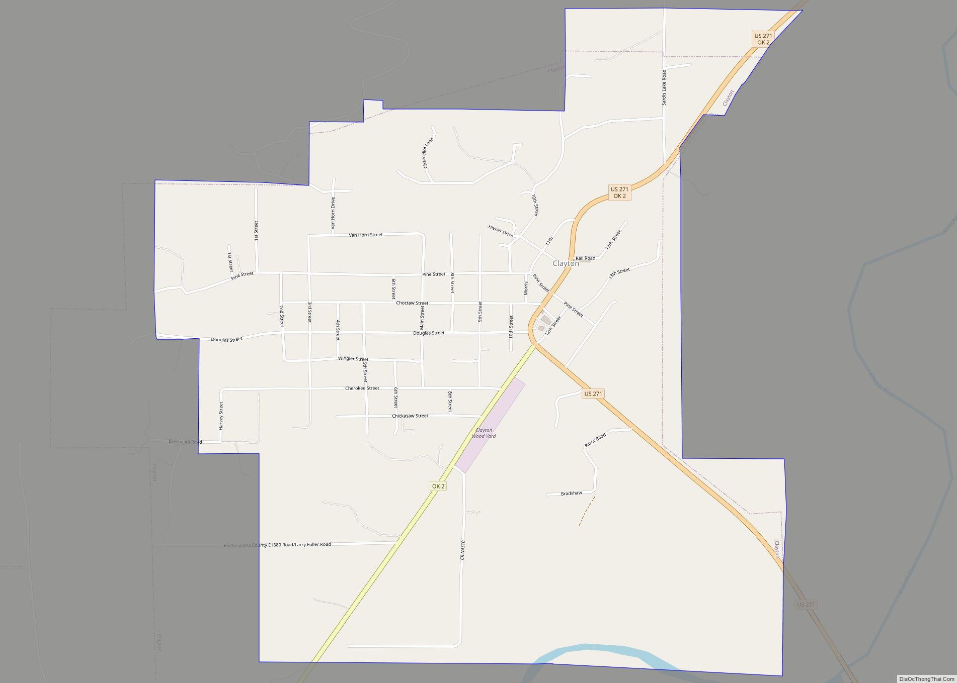 Map of Clayton town, Oklahoma