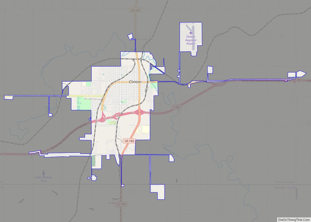 Map of Clinton city, Oklahoma