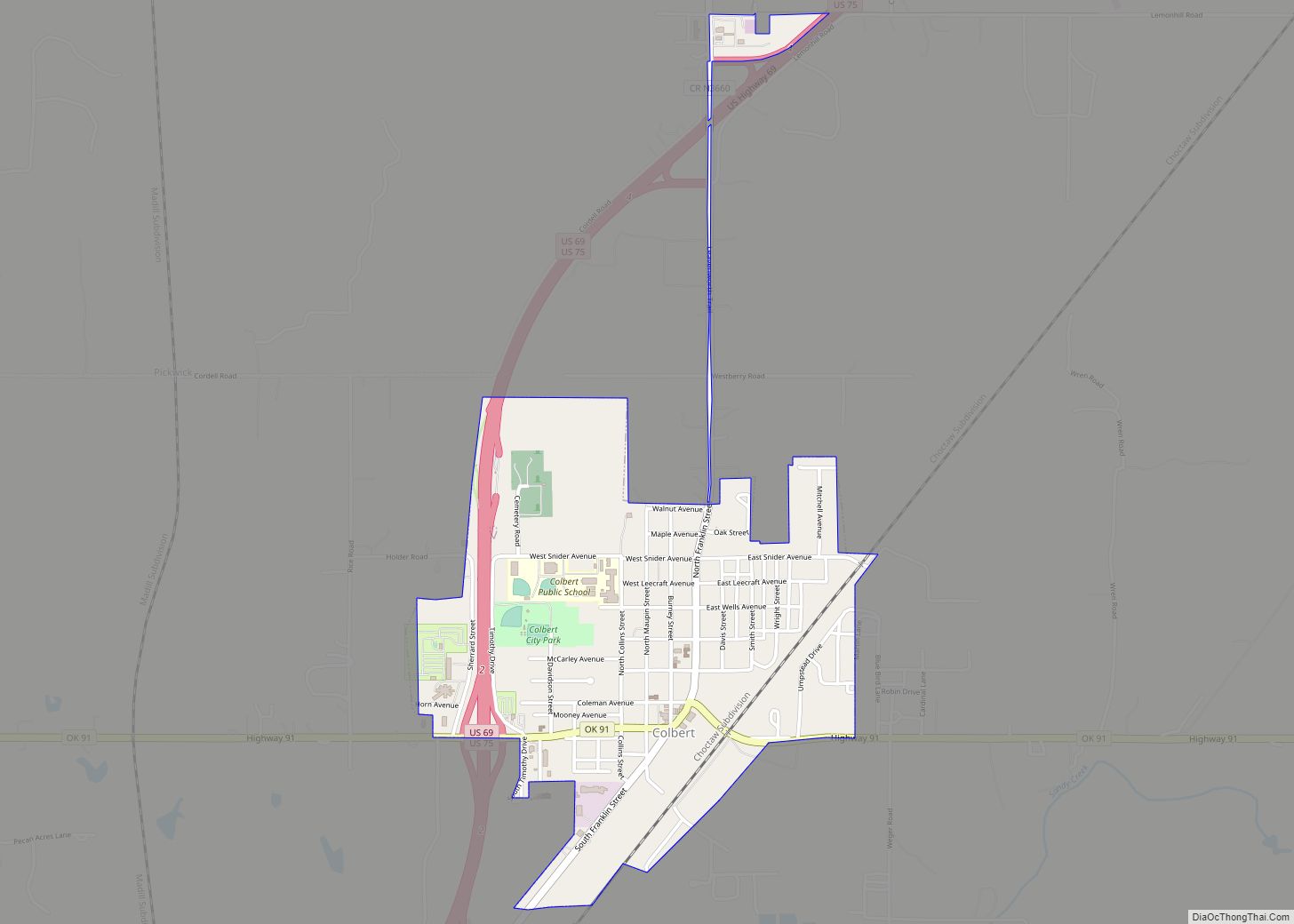 Map of Colbert town, Oklahoma
