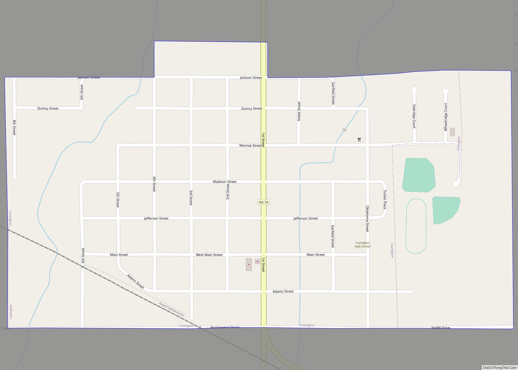 Map of Covington town, Oklahoma