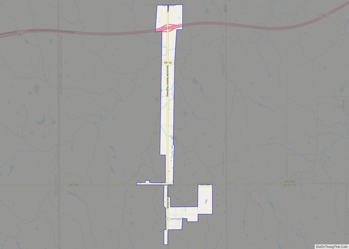 Map of Cromwell town, Oklahoma