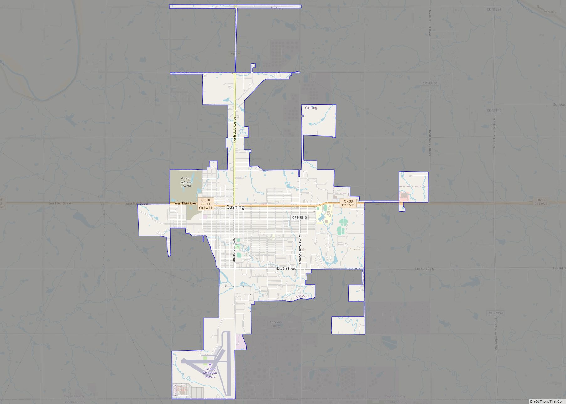 Map of Cushing city, Oklahoma