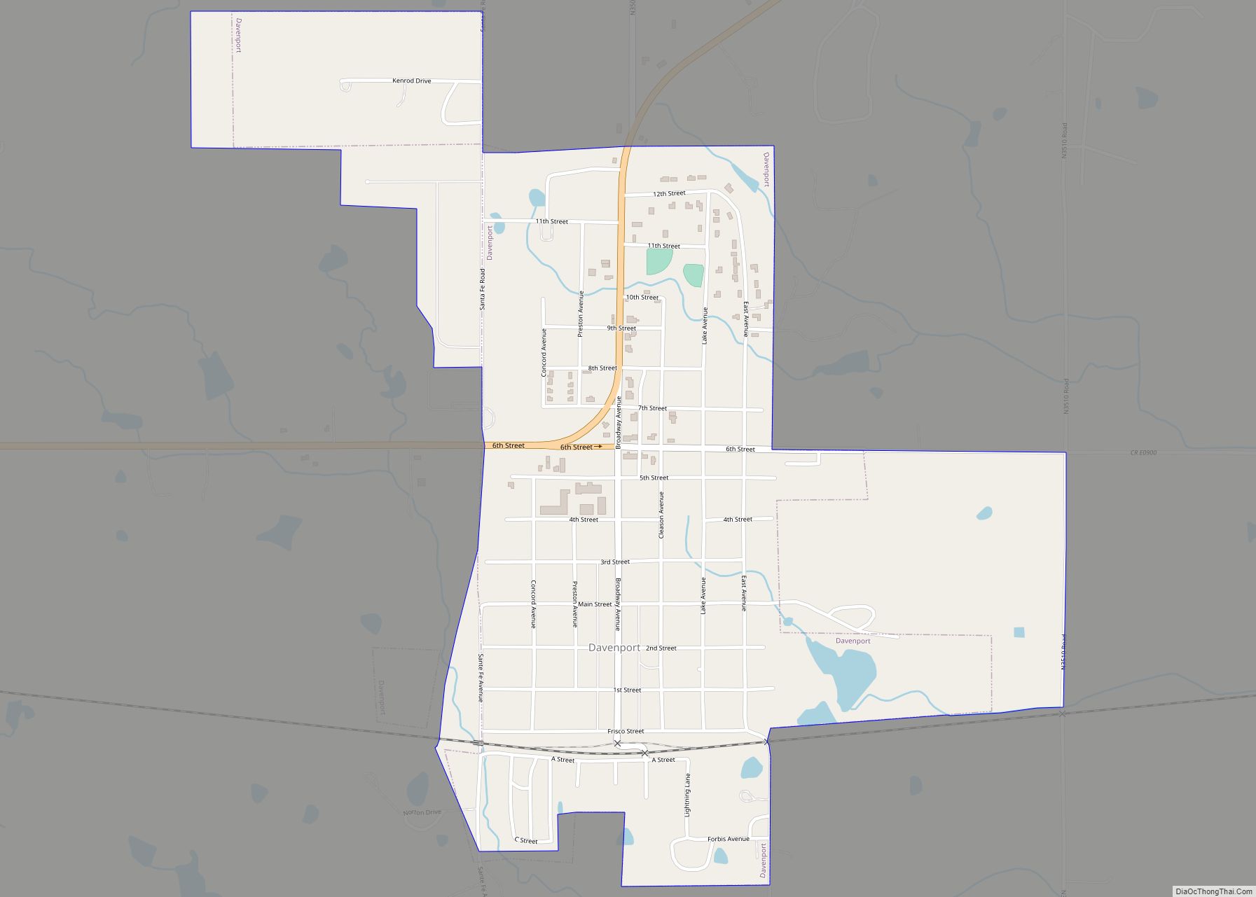 Map of Davenport town, Oklahoma