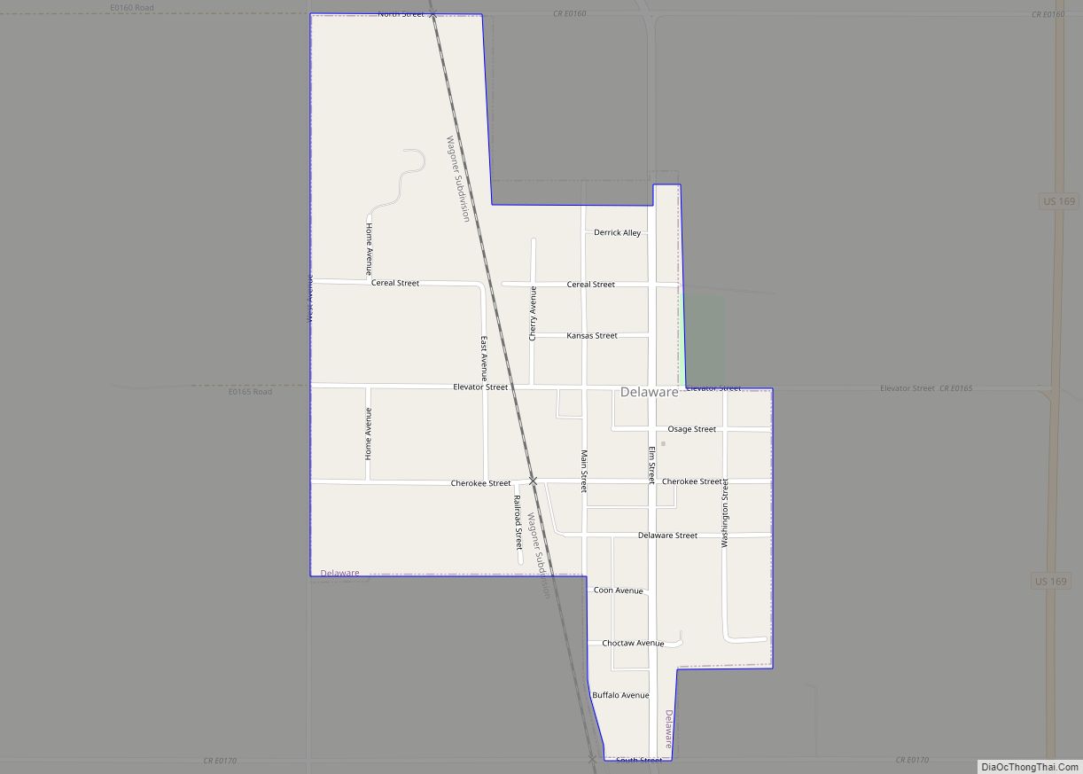 Map of Delaware town, Oklahoma