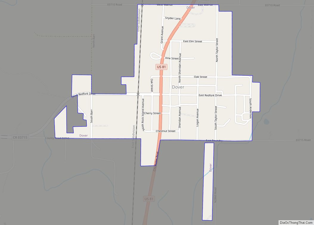 Map of Dover town, Oklahoma