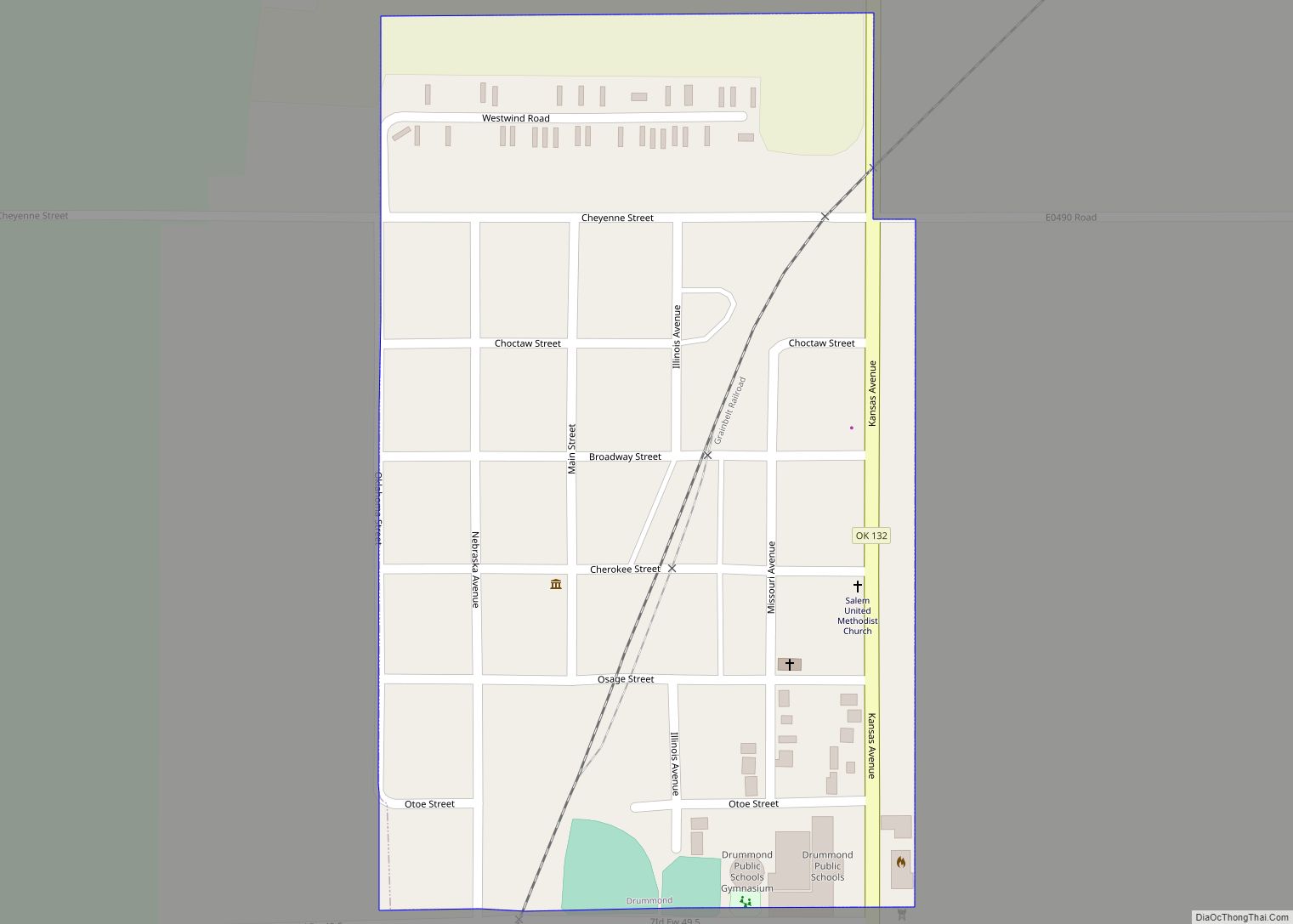Map of Drummond town, Oklahoma