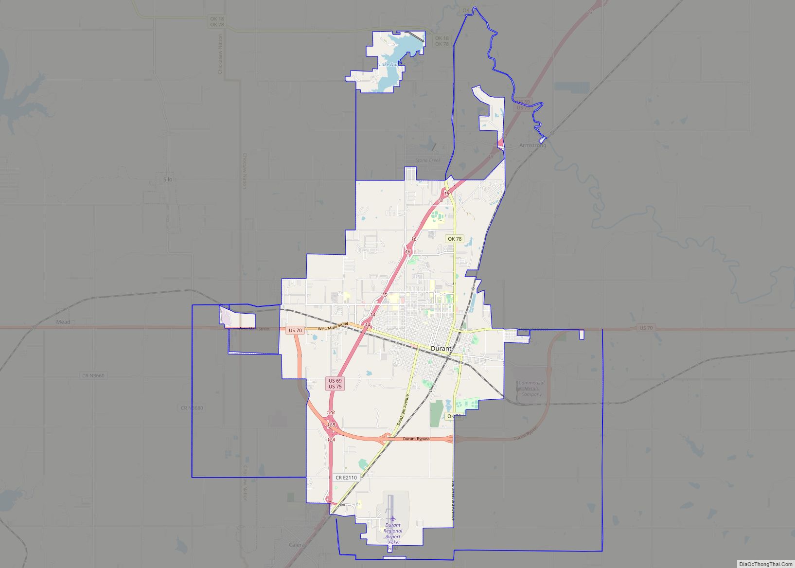 Map of Durant city, Oklahoma