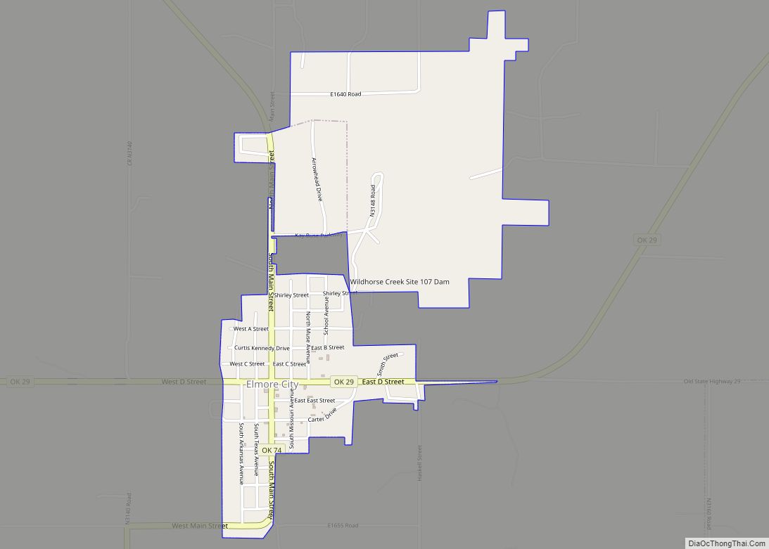 Map of Elmore City town