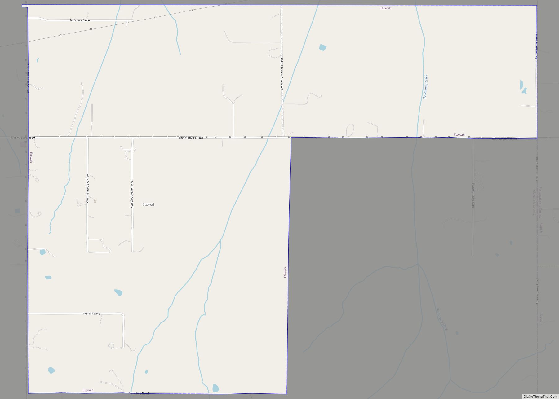 Map of Etowah town, Oklahoma