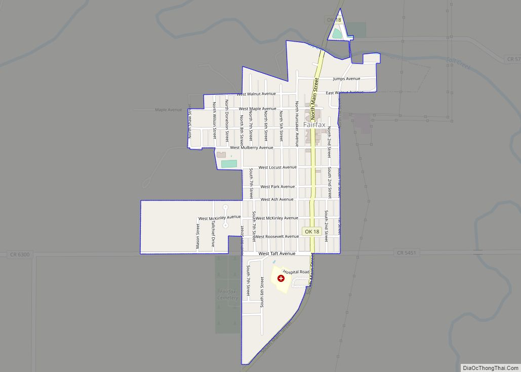 Map of Fairfax town, Oklahoma