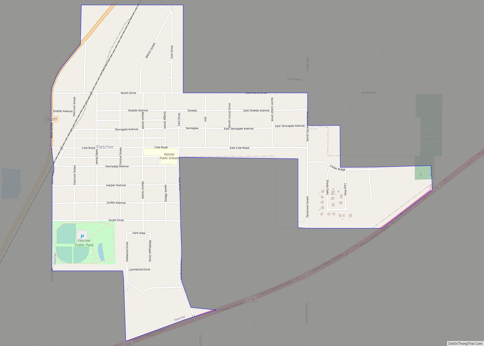 Map of Fletcher town, Oklahoma