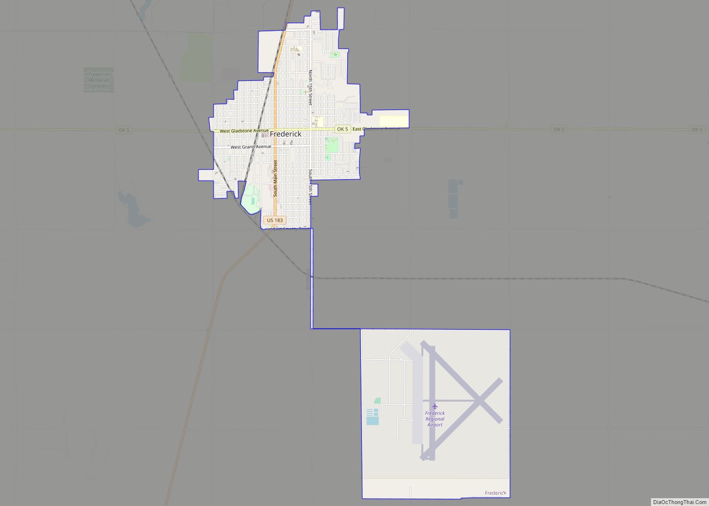 Map of Frederick city, Oklahoma