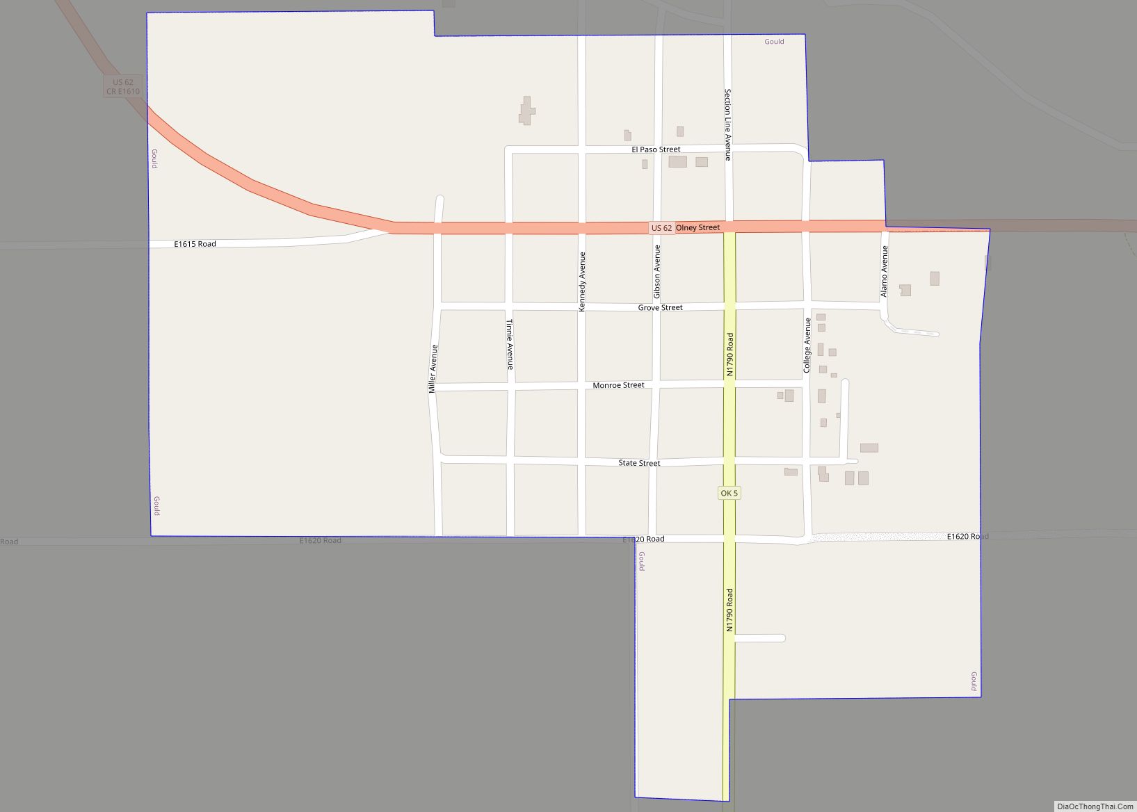 Map of Gould town, Oklahoma