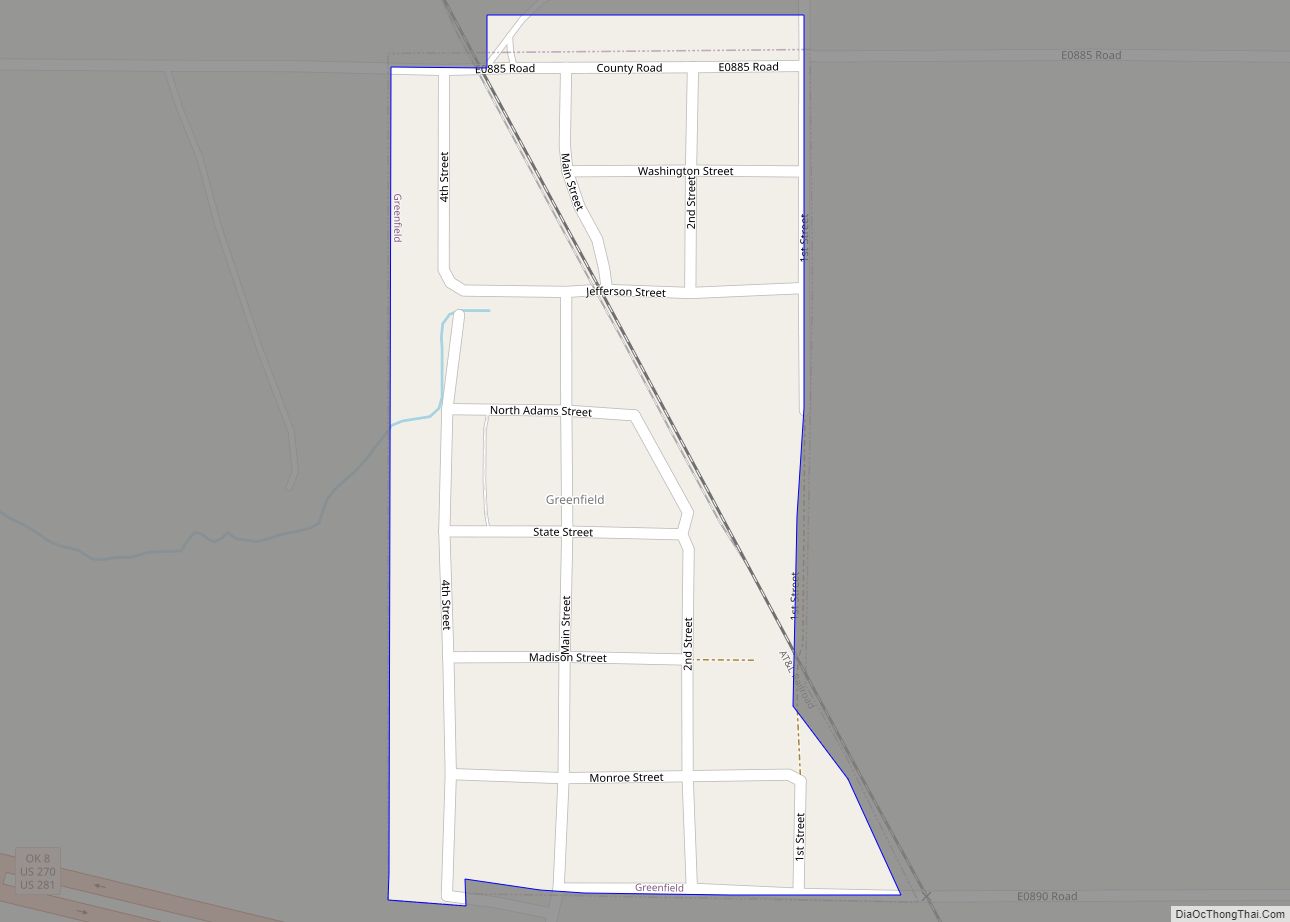 Map of Greenfield town, Oklahoma