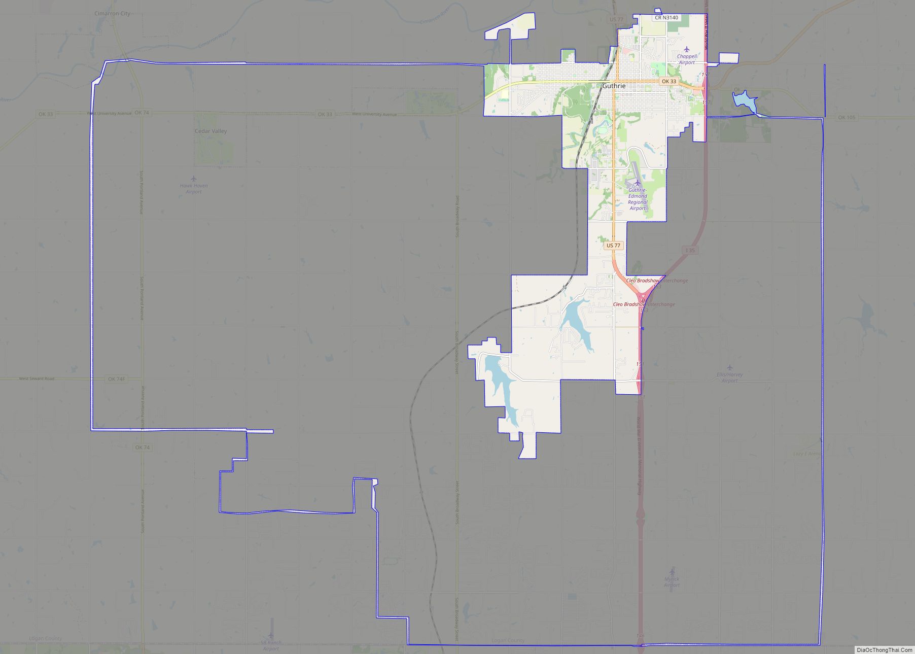 Map of Guthrie city, Oklahoma