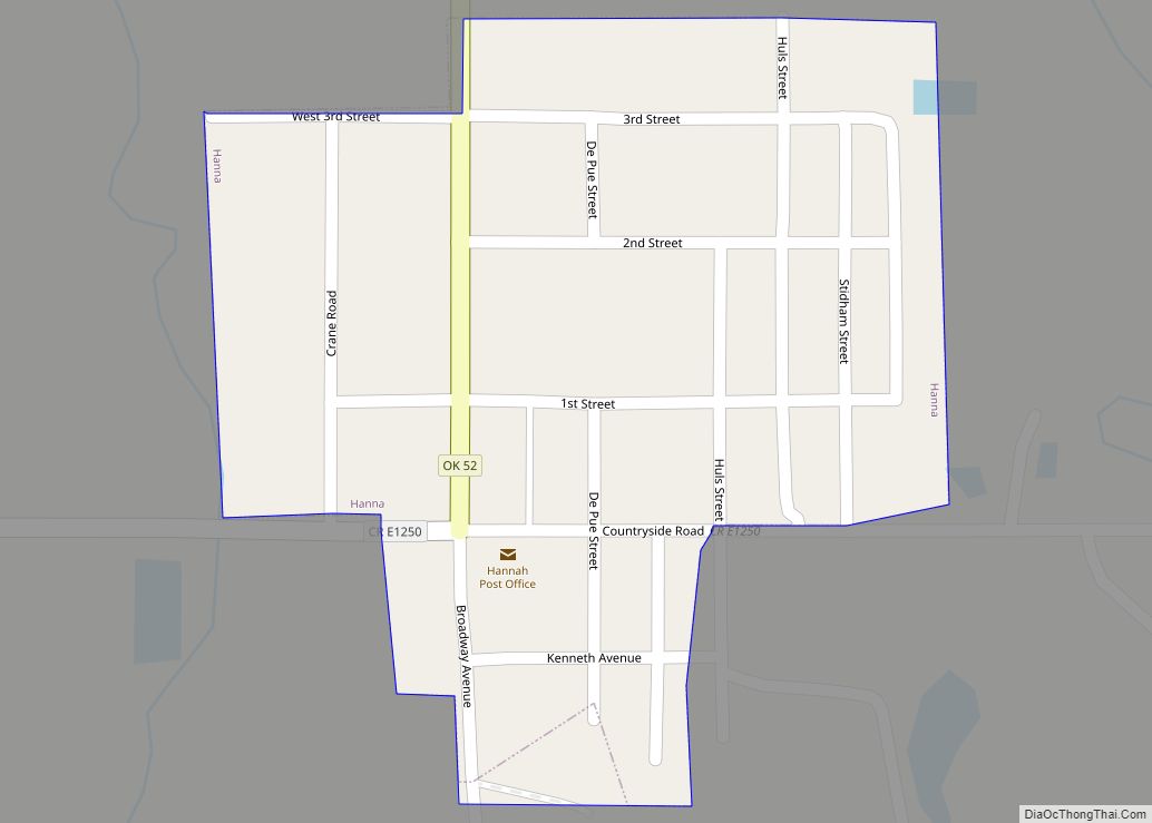 Map of Hanna town, Oklahoma