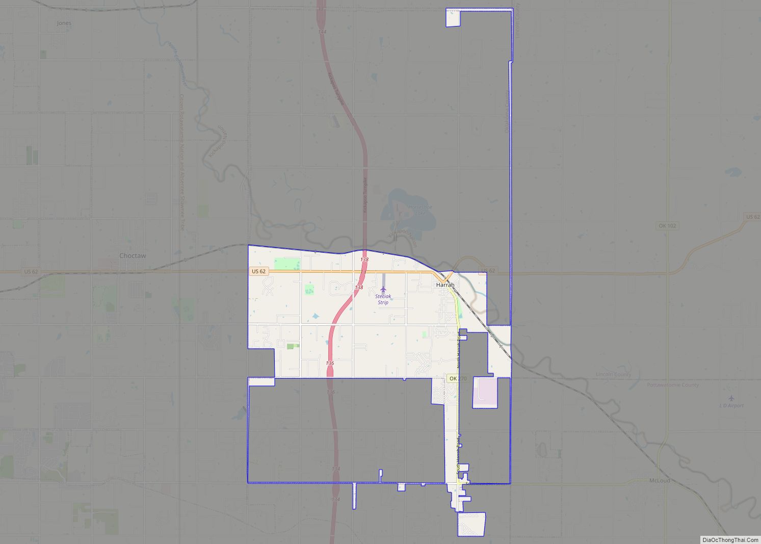 Map of Harrah city, Oklahoma
