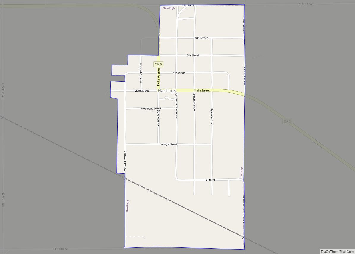 Map of Hastings town, Oklahoma