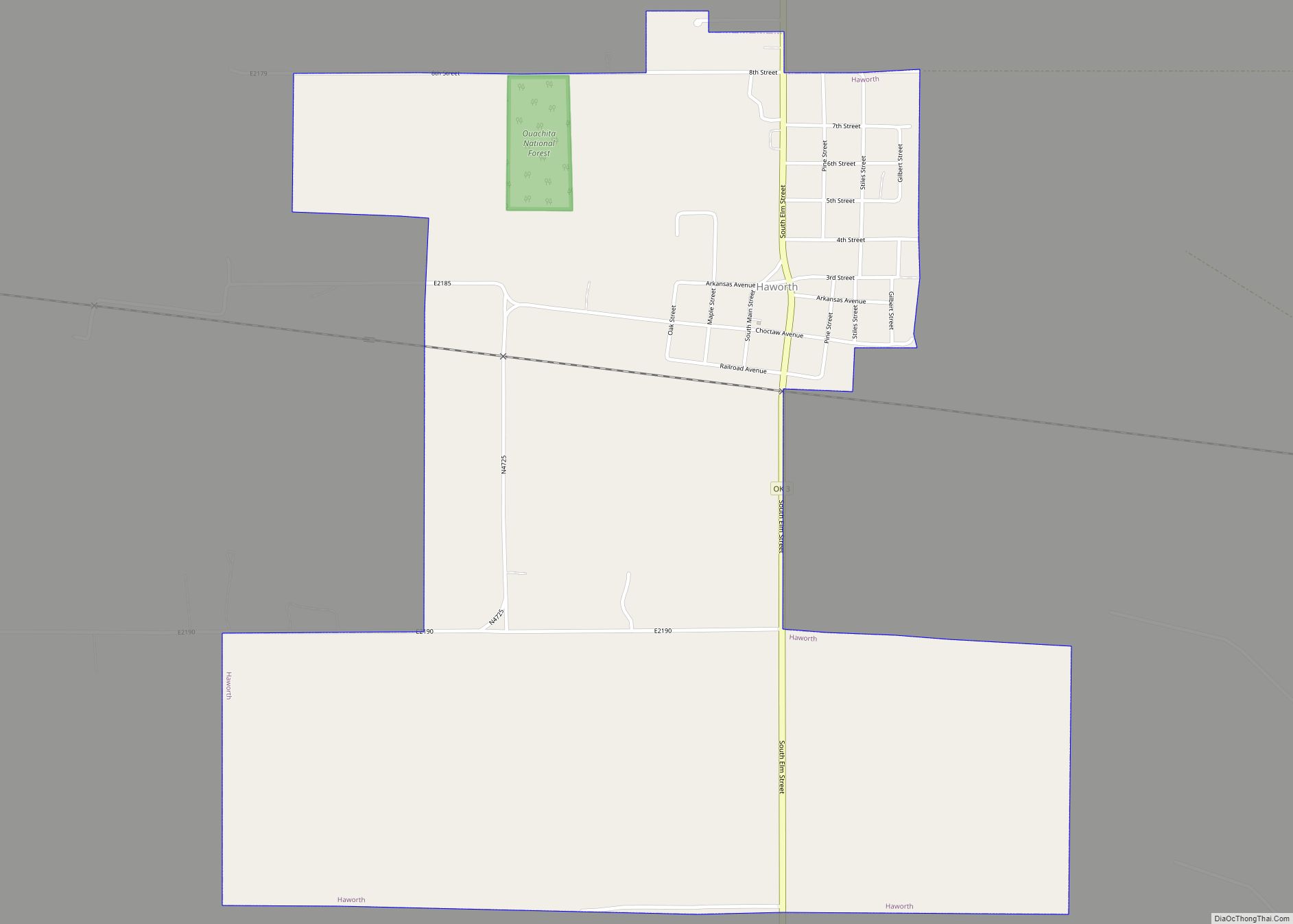 Map of Haworth town, Oklahoma