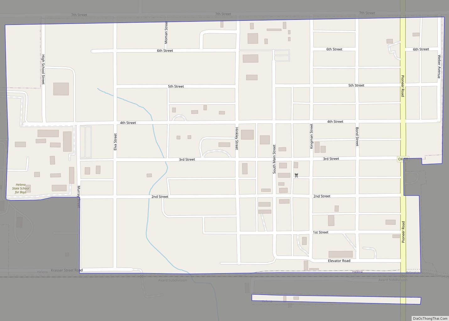 Map of Helena town, Oklahoma