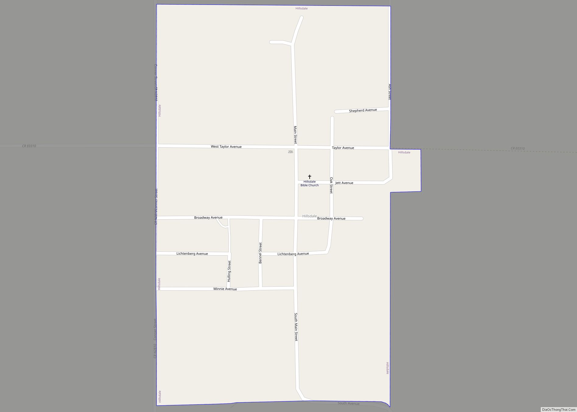Map of Hillsdale town, Oklahoma
