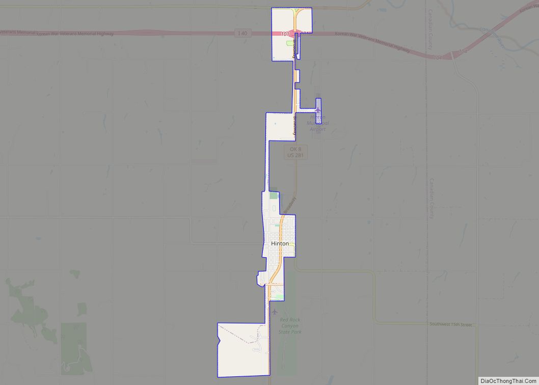 Map of Hinton town, Oklahoma