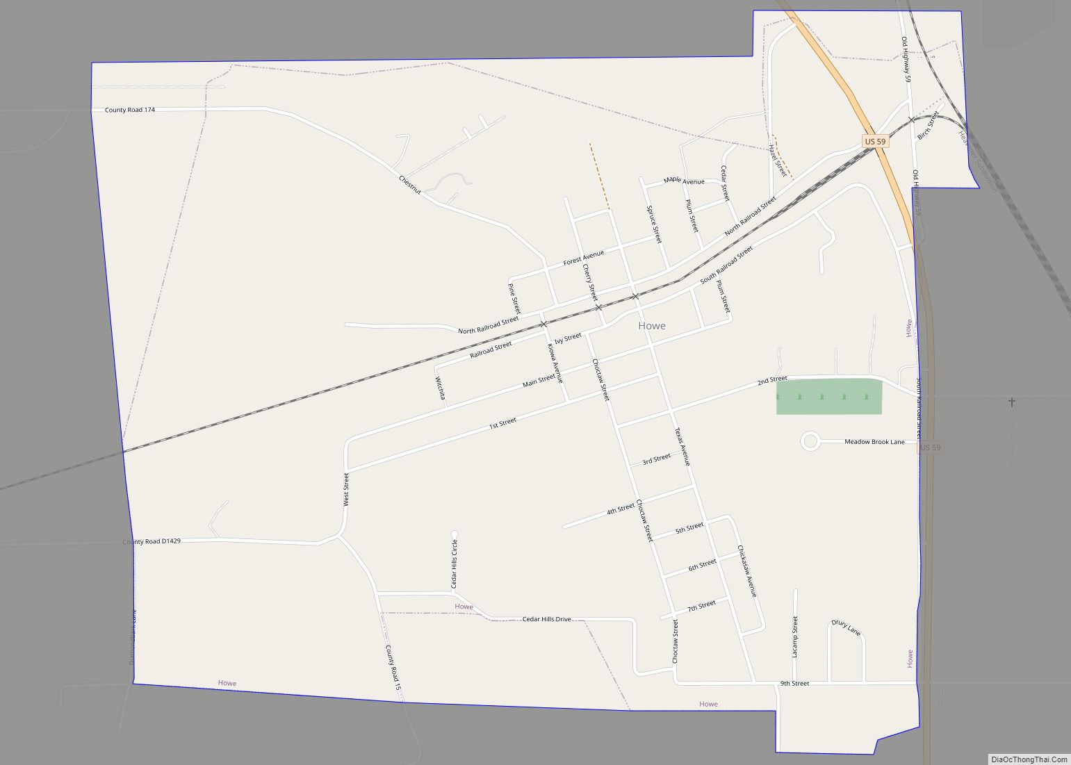 Map of Howe town, Oklahoma