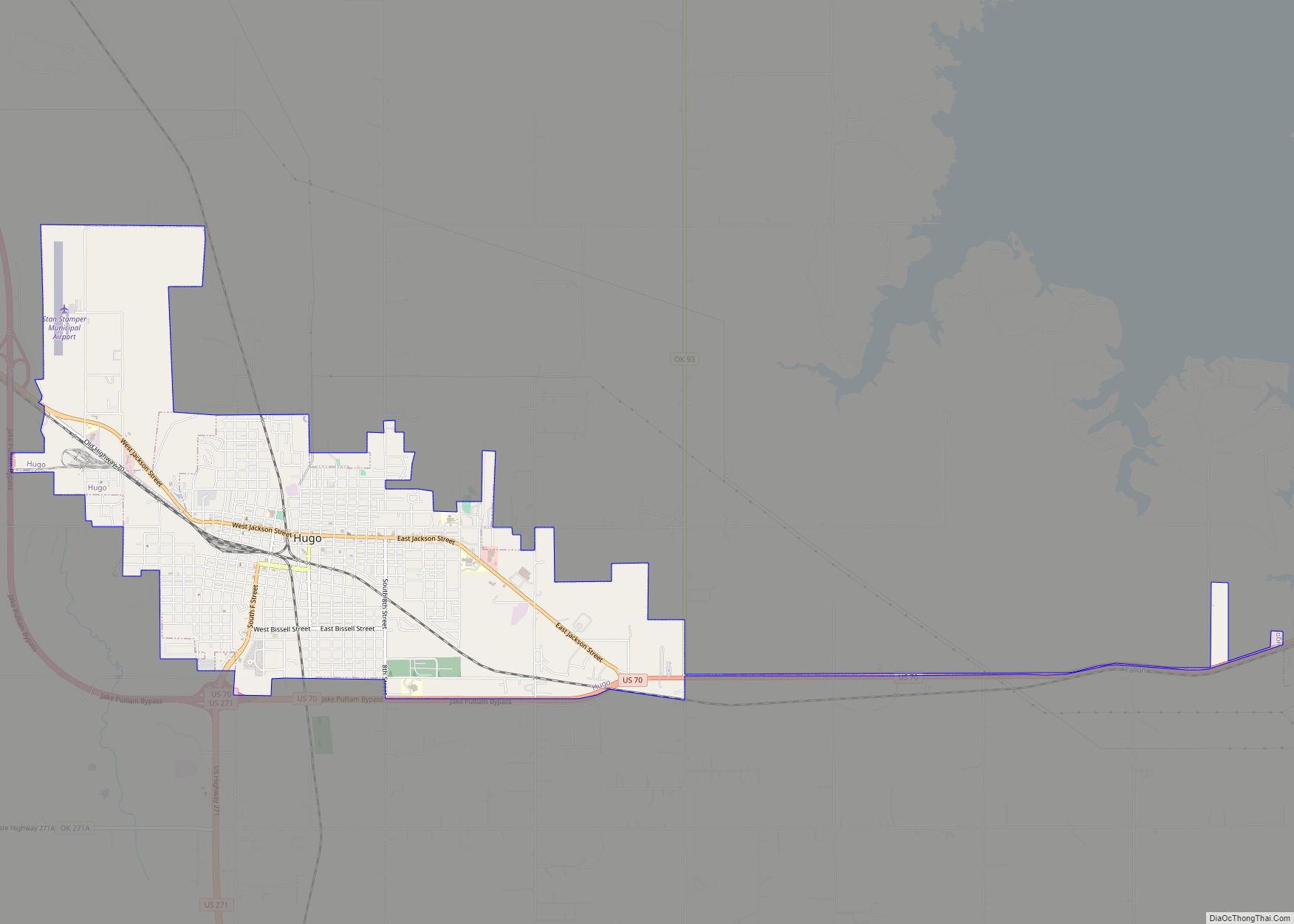Map of Hugo city, Oklahoma
