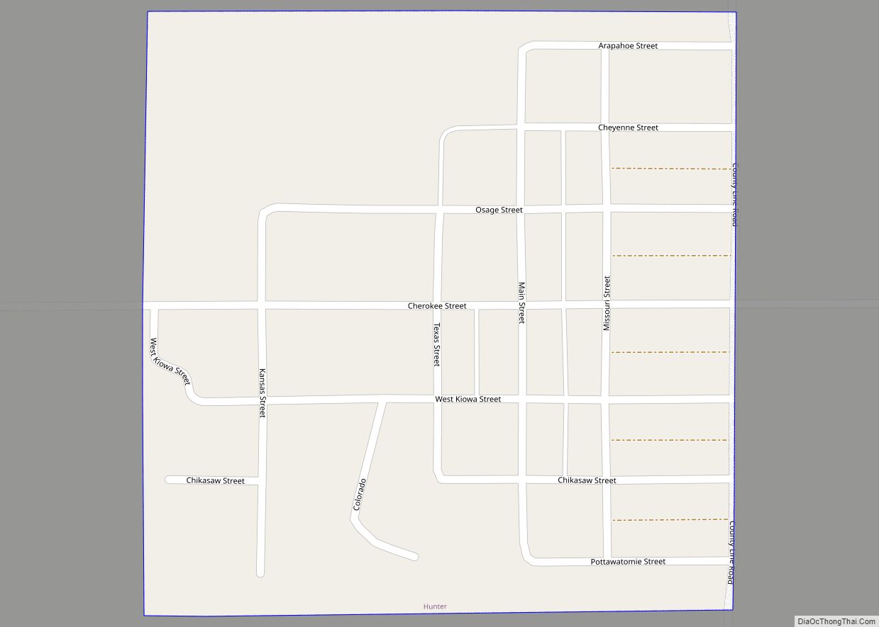 Map of Hunter town, Oklahoma