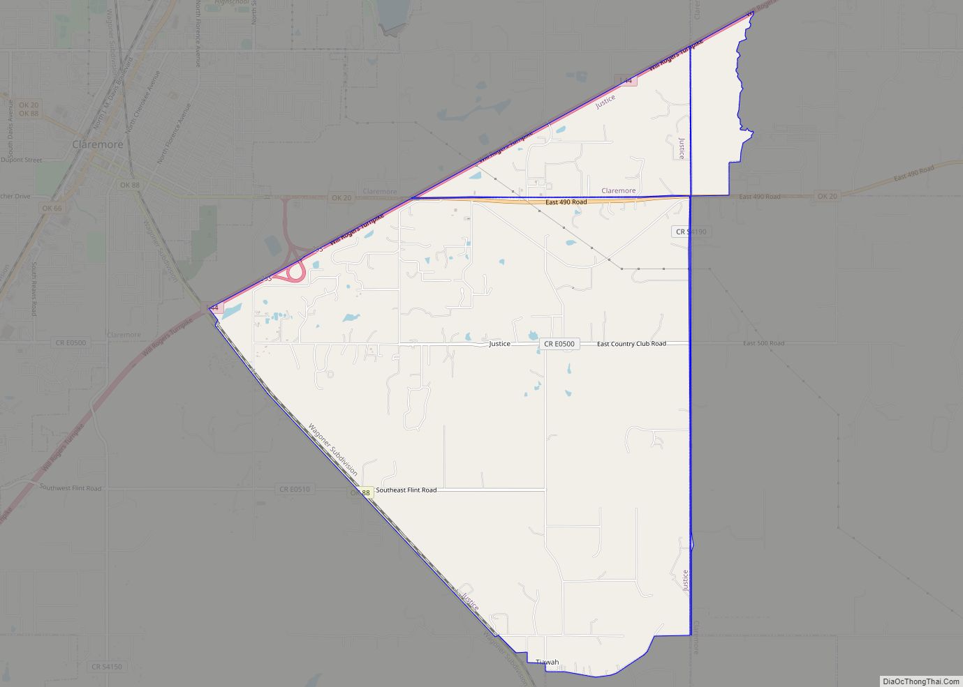 Map of Justice CDP, Oklahoma