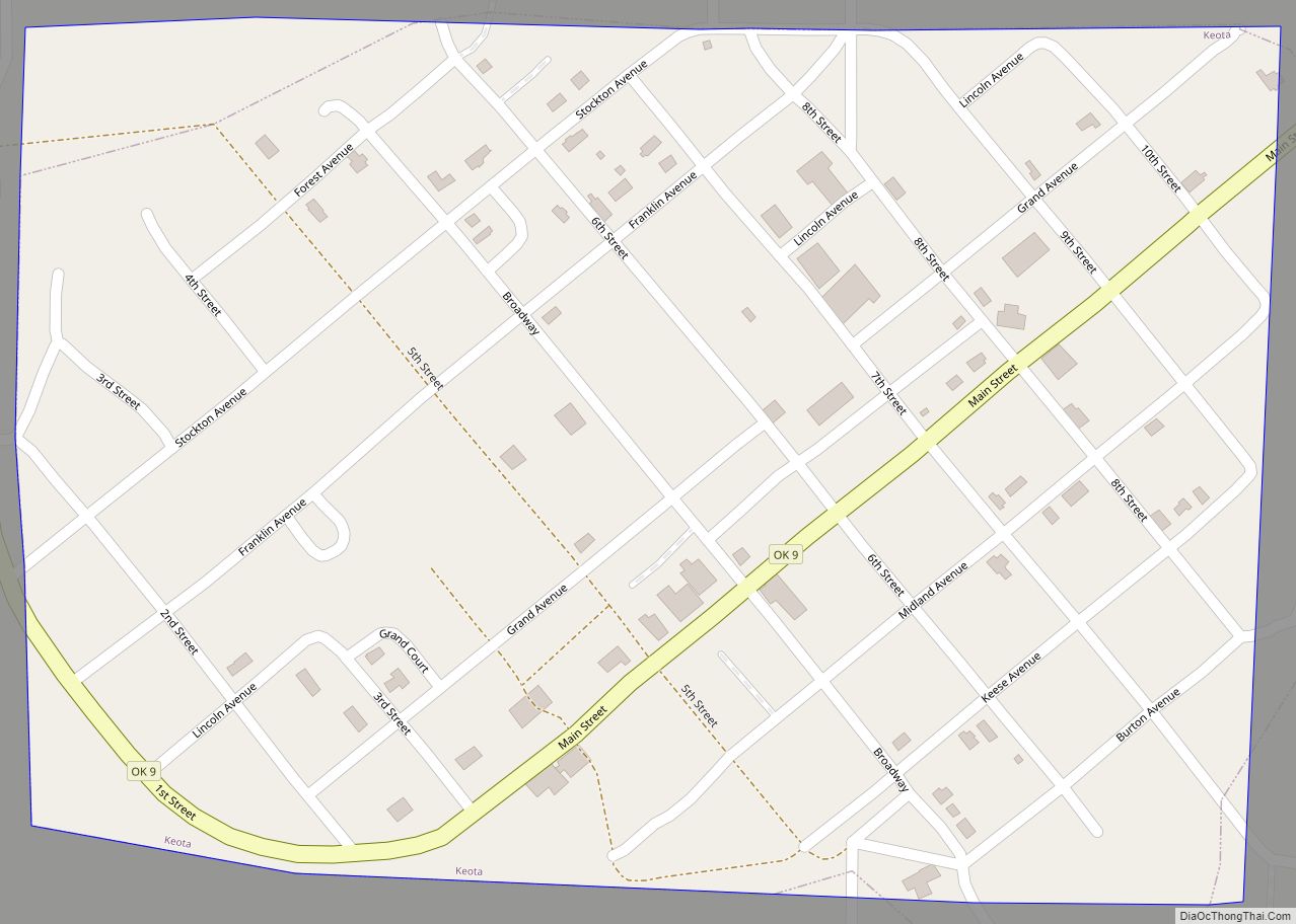 Map of Keota town, Oklahoma