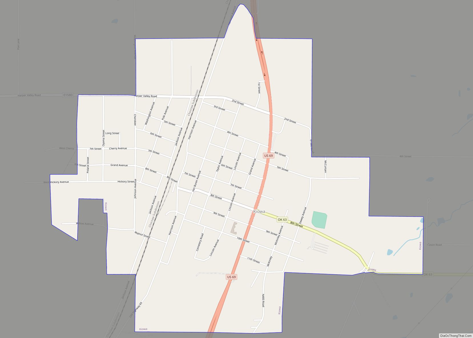 Map of Kiowa town, Oklahoma