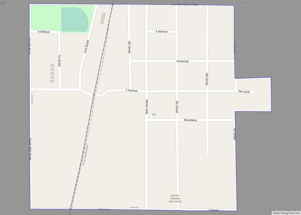 Map of Kremlin town, Oklahoma