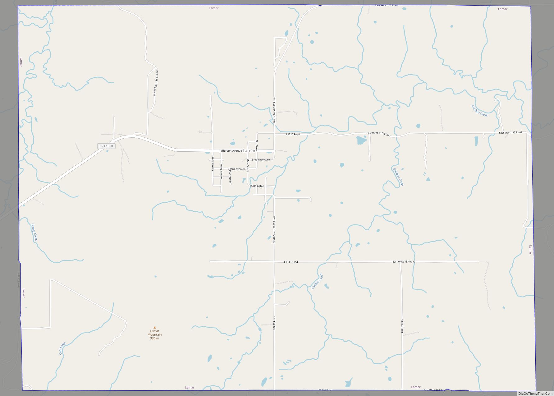 Map of Lamar town, Oklahoma