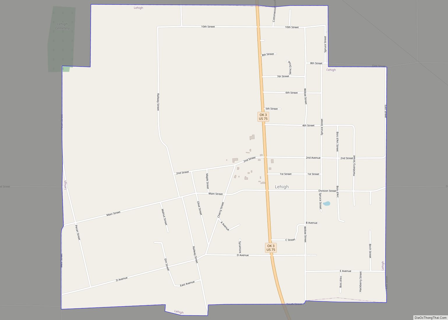Map of Lehigh city, Oklahoma