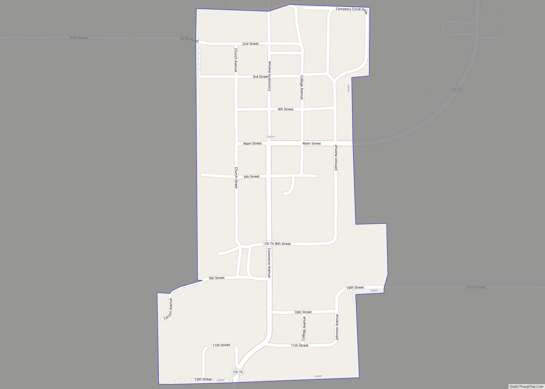 Map of Leon town, Oklahoma