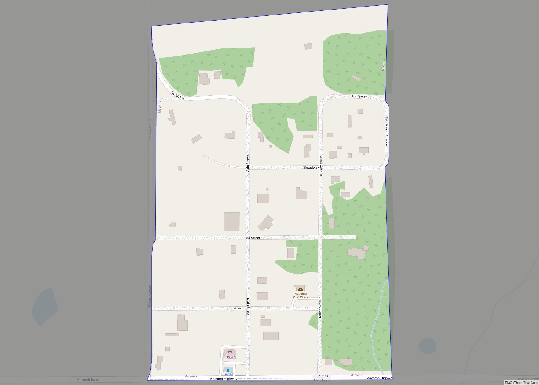 Map of Macomb town, Oklahoma