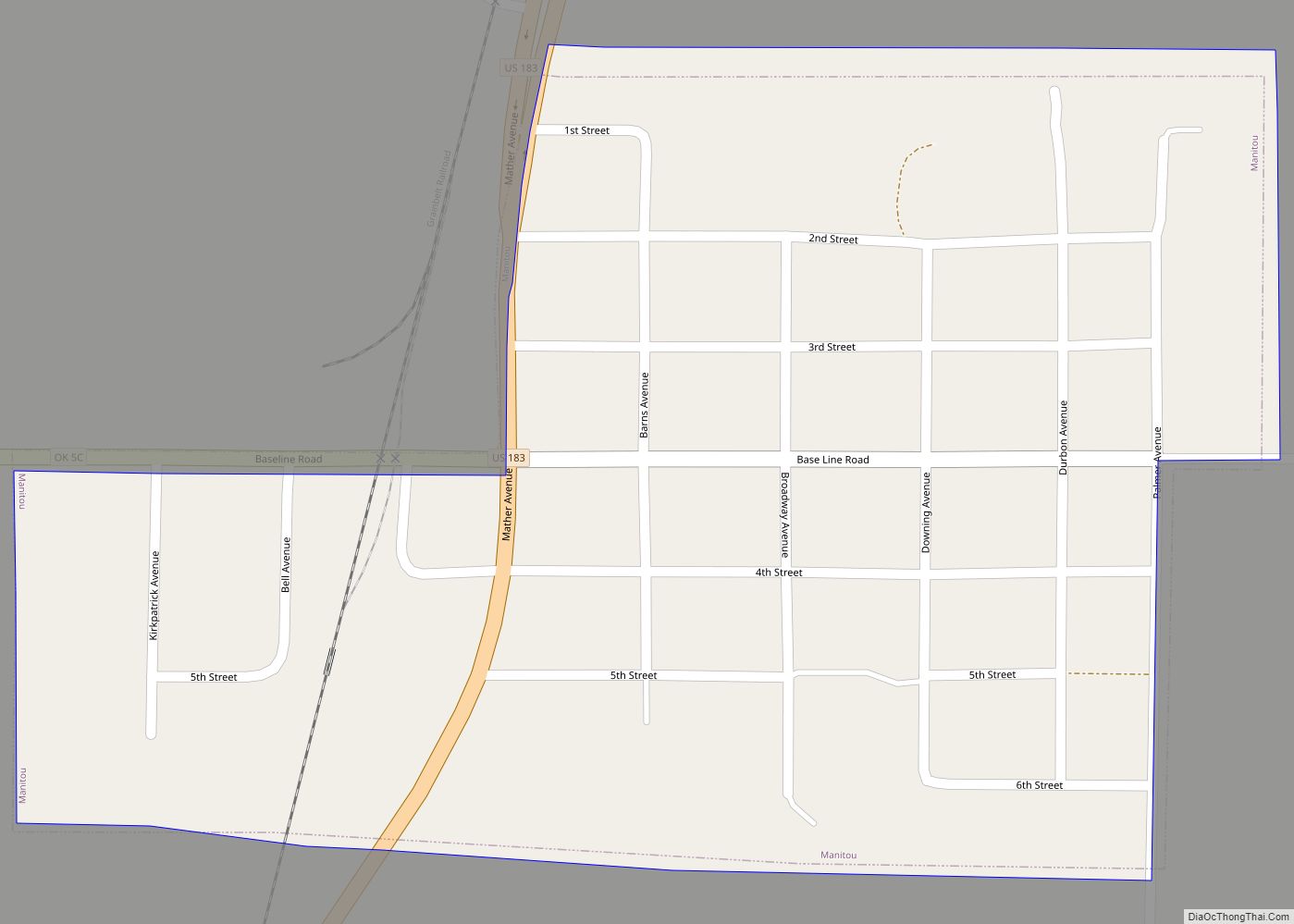 Map of Manitou town, Oklahoma
