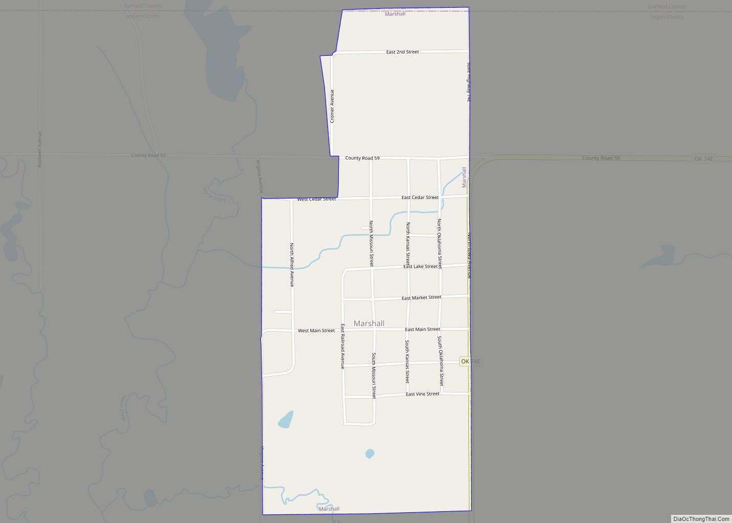 Map of Marshall town, Oklahoma