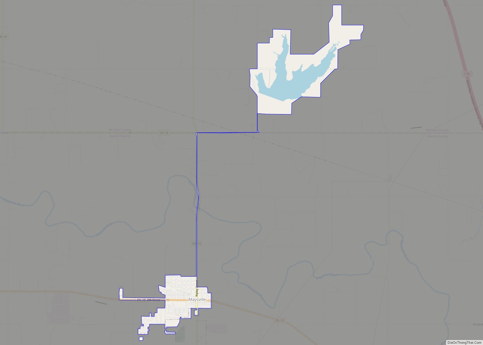 Map of Maysville town, Oklahoma