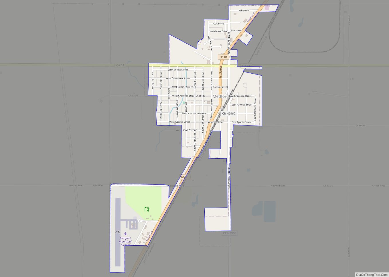 Map of Medford city, Oklahoma