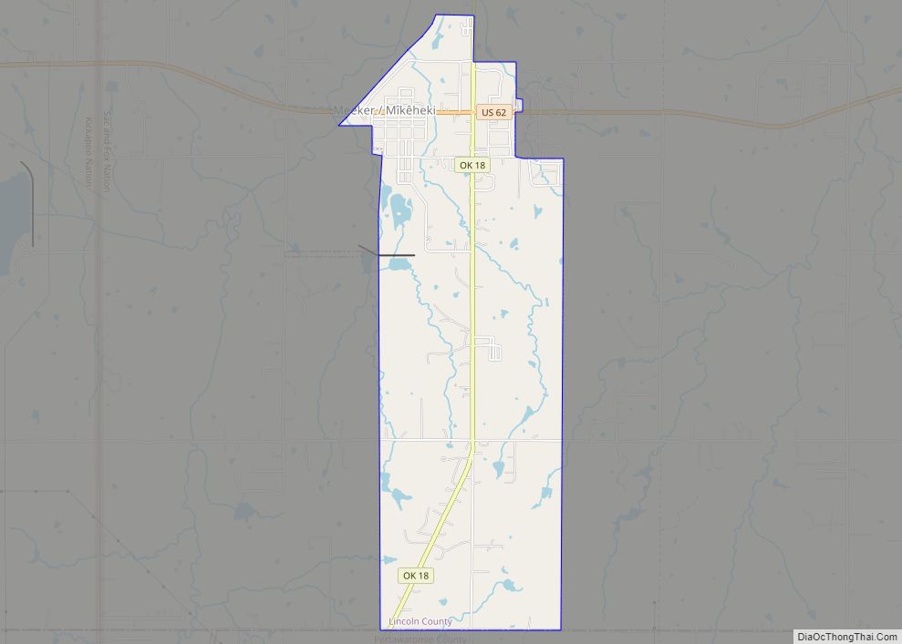 Map of Meeker town, Oklahoma