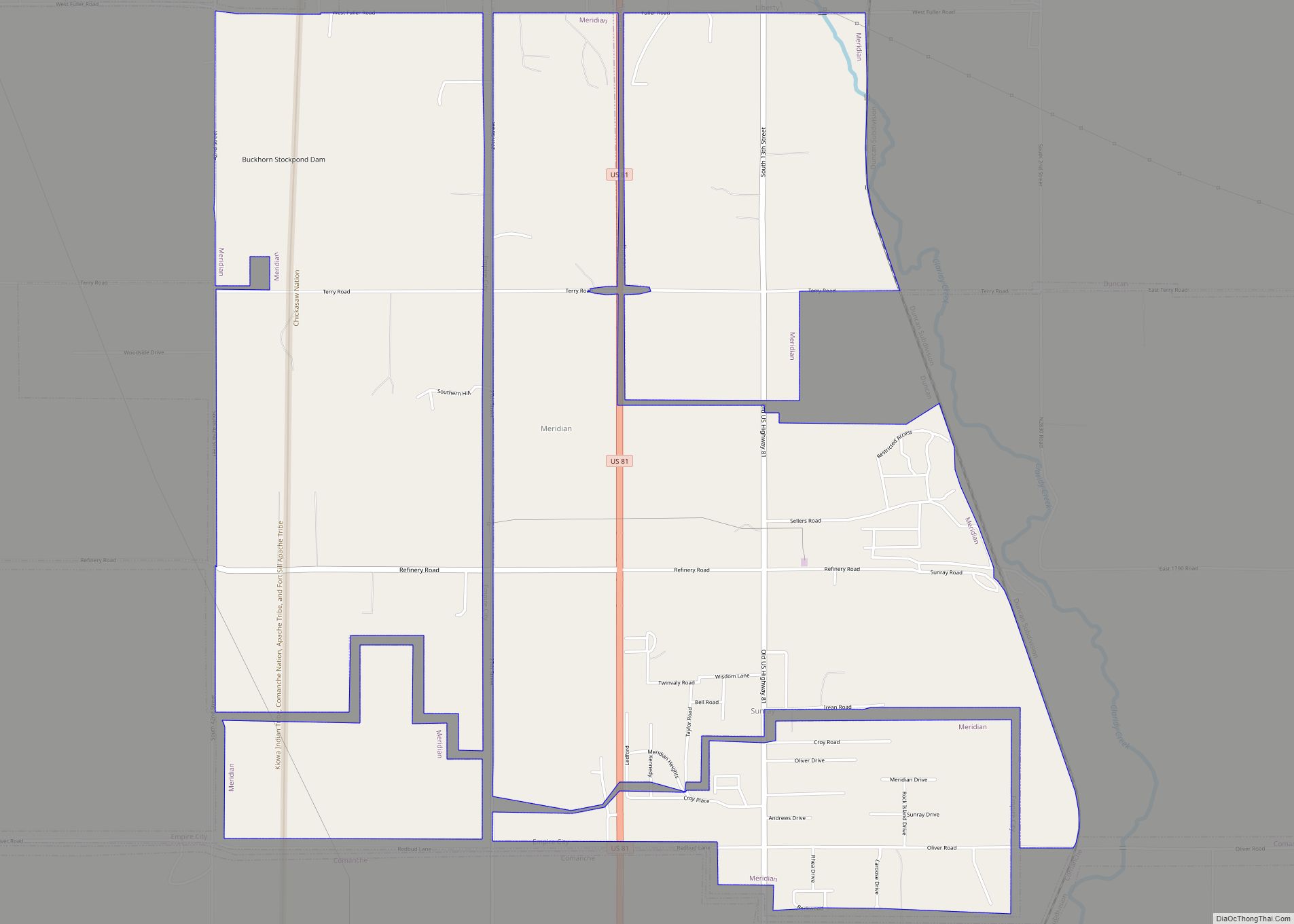 Map of Meridian CDP, Oklahoma