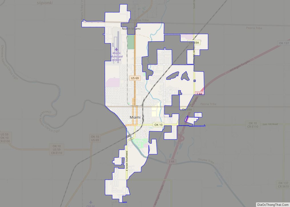 Map of Miami city, Oklahoma