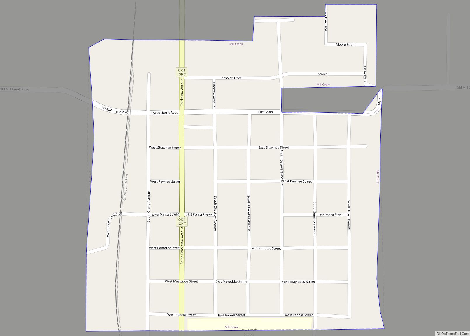 Map of Mill Creek town, Oklahoma