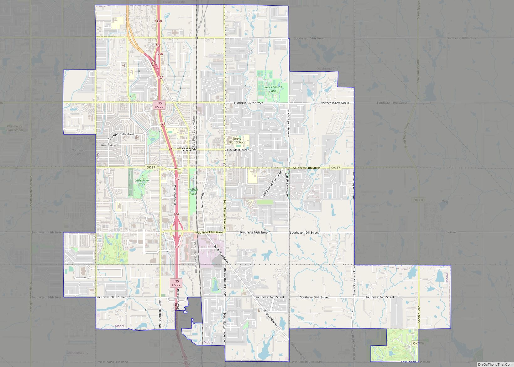 Map of Moore city, Oklahoma