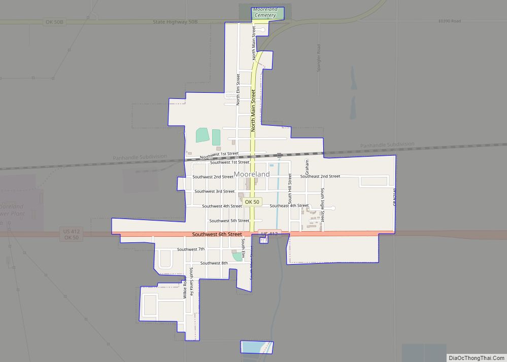 Map of Mooreland town, Oklahoma